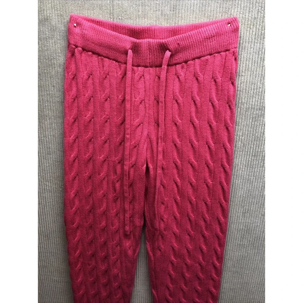 Joyfunear Cableknit Leggings Size M Pink Drawstring Waist Tapered Leg Barbiecore